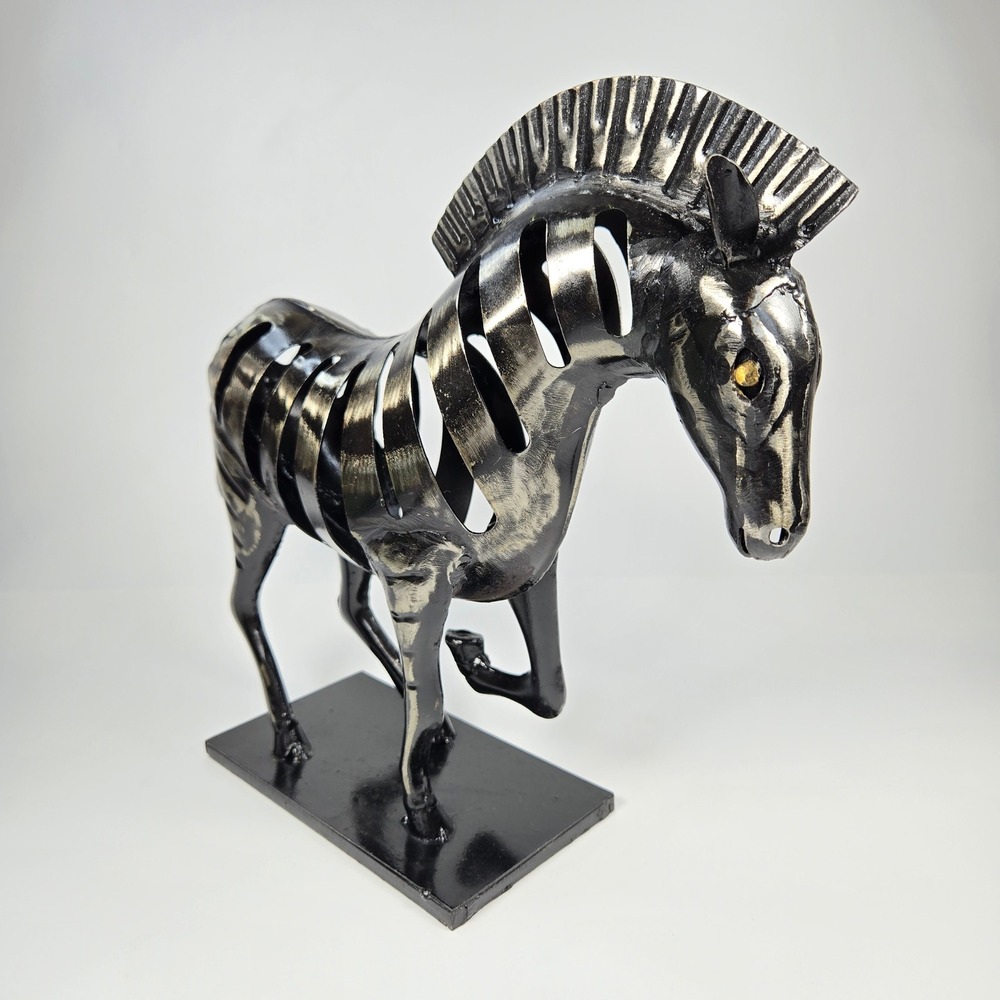 Vintage Brutalist Metal Zebra‎ Sculpture striped Running Modern Art Decor 10" H